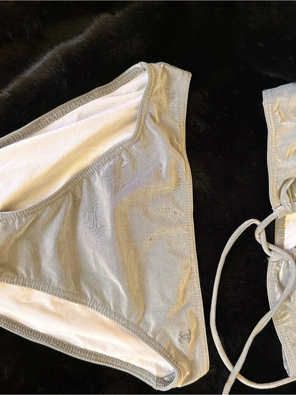 AUTHENTIC CHANEL Silver/Gray Tie-Front Halter Bikini